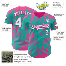 Load image into Gallery viewer, Custom Aqua White-Pink 3D Pattern Design Splatter Torn Sharp Brush Stroke Authentic Baseball Jersey
