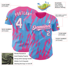 Загрузить изображение в средство просмотра галереи, Custom Sky Blue White-Pink 3D Pattern Design Splatter Torn Sharp Brush Stroke Authentic Baseball Jersey
