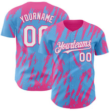 Загрузить изображение в средство просмотра галереи, Custom Sky Blue White-Pink 3D Pattern Design Splatter Torn Sharp Brush Stroke Authentic Baseball Jersey
