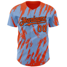 Load image into Gallery viewer, Custom Light Blue Orange-Black 3D Pattern Design Splatter Torn Sharp Brush Stroke Authentic Baseball Jersey
