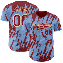 Load image into Gallery viewer, Custom Light Blue Crimson-Cream 3D Pattern Design Splatter Torn Sharp Brush Stroke Authentic Baseball Jersey
