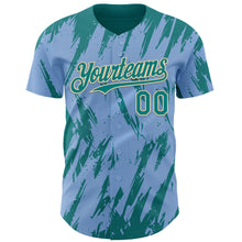 Load image into Gallery viewer, Custom Light Blue Teal-Cream 3D Pattern Design Splatter Torn Sharp Brush Stroke Authentic Baseball Jersey
