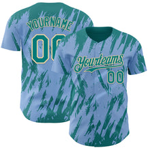 Load image into Gallery viewer, Custom Light Blue Teal-Cream 3D Pattern Design Splatter Torn Sharp Brush Stroke Authentic Baseball Jersey
