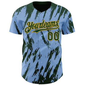 Custom Light Blue Green-Gold 3D Pattern Design Splatter Torn Sharp Brush Stroke Authentic Baseball Jersey