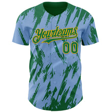 Load image into Gallery viewer, Custom Light Blue Kelly Green-Gold 3D Pattern Design Splatter Torn Sharp Brush Stroke Authentic Baseball Jersey

