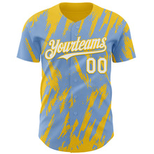 Загрузить изображение в средство просмотра галереи, Custom Light Blue White-Yellow 3D Pattern Design Splatter Torn Sharp Brush Stroke Authentic Baseball Jersey
