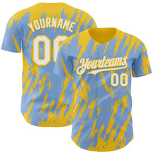 Загрузить изображение в средство просмотра галереи, Custom Light Blue White-Yellow 3D Pattern Design Splatter Torn Sharp Brush Stroke Authentic Baseball Jersey

