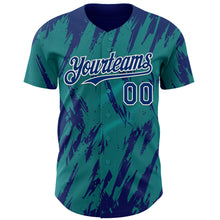 Laden Sie das Bild in den Galerie-Viewer, Custom Teal US Navy Blue-White 3D Pattern Design Splatter Torn Sharp Brush Stroke Authentic Baseball Jersey
