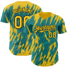 Laden Sie das Bild in den Galerie-Viewer, Custom Teal Yellow-Black 3D Pattern Design Splatter Torn Sharp Brush Stroke Authentic Baseball Jersey
