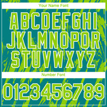 Charger l'image dans la galerie, Custom Teal Neon Green-White 3D Pattern Design Splatter Torn Sharp Brush Stroke Authentic Baseball Jersey
