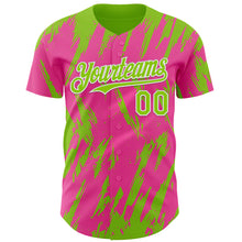 Charger l'image dans la galerie, Custom Pink Neon Green-White 3D Pattern Design Splatter Torn Sharp Brush Stroke Authentic Baseball Jersey
