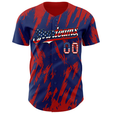 Custom Royal Vintage USA Flag Black-Red 3D Pattern Design Splatter Torn Sharp Brush Stroke Authentic Baseball Jersey