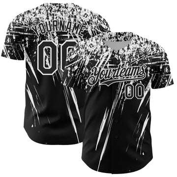 Custom Black White Distressed Scratch Brush Stroke Authentic Baseball Jersey