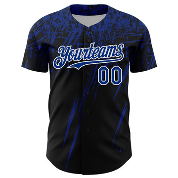 Custom Black Royal-White Distressed Scratch Brush Stroke Authentic Baseball Jersey
