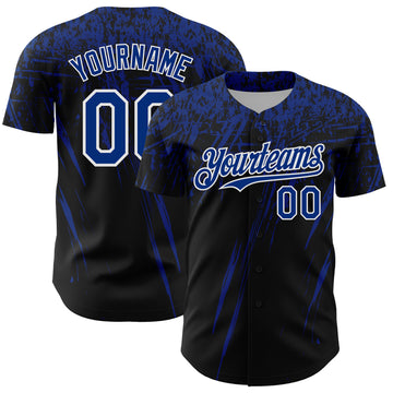 Custom Black Royal-White Distressed Scratch Brush Stroke Authentic Baseball Jersey