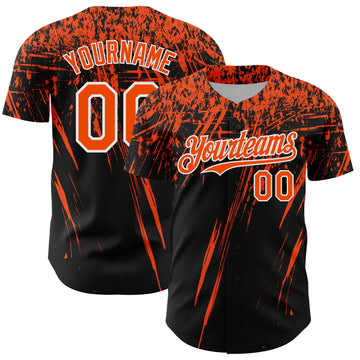 Custom Black Orange-White Distressed Scratch Brush Stroke Authentic Baseball Jersey
