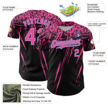 Load image into Gallery viewer, Custom Black Pink-Light Blue Distressed Scratch Brush Stroke Authentic Baseball Jersey
