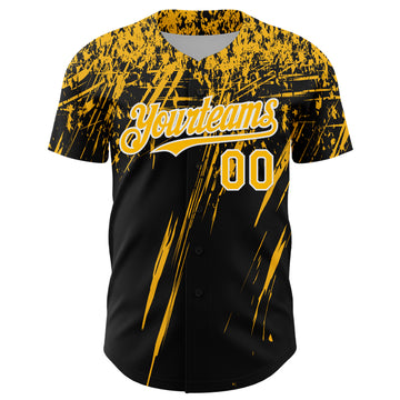 Custom Black Gold-White Distressed Scratch Brush Stroke Authentic Baseball Jersey