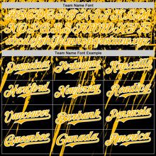 Load image into Gallery viewer, Custom Black Gold-White Distressed Scratch Brush Stroke Authentic Baseball Jersey
