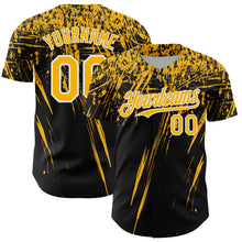 Load image into Gallery viewer, Custom Black Gold-White Distressed Scratch Brush Stroke Authentic Baseball Jersey
