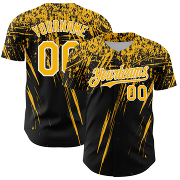 Custom Black Gold-White Distressed Scratch Brush Stroke Authentic Baseball Jersey