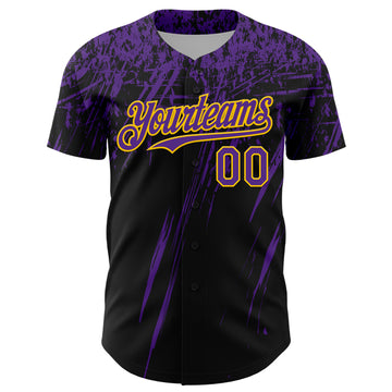 Custom Black Purple-Yellow Distressed Scratch Brush Stroke Authentic Baseball Jersey