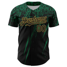 Загрузить изображение в средство просмотра галереи, Custom Black Kelly Green-Old Gold Distressed Scratch Brush Stroke Authentic Baseball Jersey
