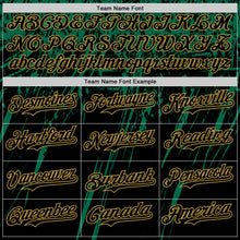 Загрузить изображение в средство просмотра галереи, Custom Black Kelly Green-Old Gold Distressed Scratch Brush Stroke Authentic Baseball Jersey
