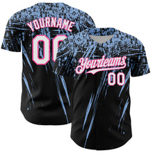 Load image into Gallery viewer, Custom Black White Light Blue-Pink Distressed Scratch Brush Stroke Authentic Baseball Jersey
