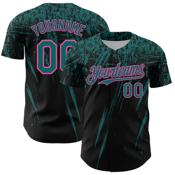 Custom Black Teal-Pink Distressed Scratch Brush Stroke Authentic Baseball Jersey