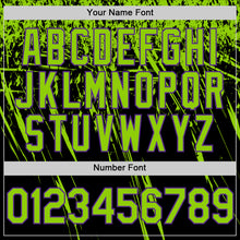 Загрузить изображение в средство просмотра галереи, Custom Black Neon Green-Purple Distressed Scratch Brush Stroke Authentic Baseball Jersey
