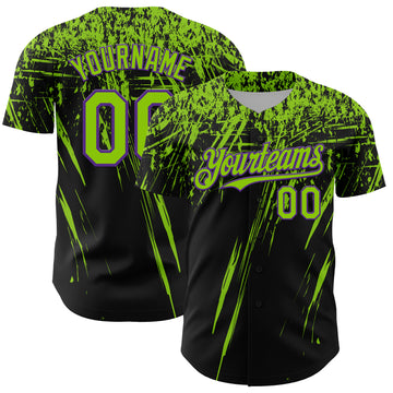 Custom Black Neon Green-Purple Distressed Scratch Brush Stroke Authentic Baseball Jersey
