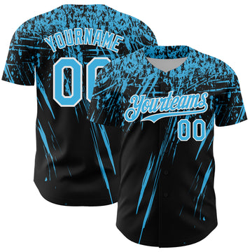 Custom Black Sky Blue-White Distressed Scratch Brush Stroke Authentic Baseball Jersey