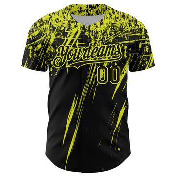 Custom Black Neon Yellow Distressed Scratch Brush Stroke Authentic Baseball Jersey