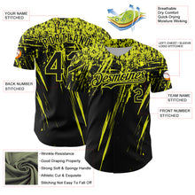 Laden Sie das Bild in den Galerie-Viewer, Custom Black Neon Yellow Distressed Scratch Brush Stroke Authentic Baseball Jersey
