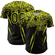 Laden Sie das Bild in den Galerie-Viewer, Custom Black Neon Yellow Distressed Scratch Brush Stroke Authentic Baseball Jersey
