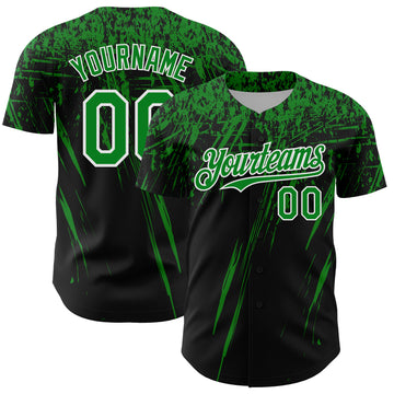 Custom Black Grass Green-White Distressed Scratch Brush Stroke Authentic Baseball Jersey