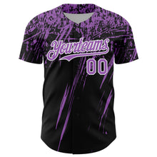 Загрузить изображение в средство просмотра галереи, Custom Black Medium Purple-White Distressed Scratch Brush Stroke Authentic Baseball Jersey
