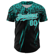 Load image into Gallery viewer, Custom Black Aqua-White Distressed Scratch Brush Stroke Authentic Baseball Jersey

