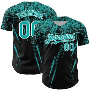 Custom Black Aqua-White Distressed Scratch Brush Stroke Authentic Baseball Jersey