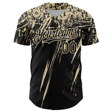 Custom Black Cream Distressed Scratch Brush Stroke Authentic Baseball Jersey