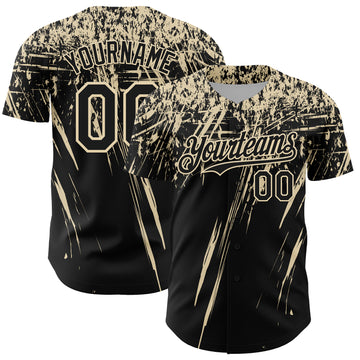 Custom Black Cream Distressed Scratch Brush Stroke Authentic Baseball Jersey