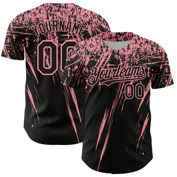 Custom Black Medium Pink Distressed Scratch Brush Stroke Authentic Baseball Jersey