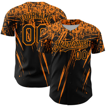 Custom Black Bay Orange Distressed Scratch Brush Stroke Authentic Baseball Jersey