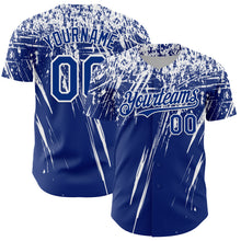 Laden Sie das Bild in den Galerie-Viewer, Custom Royal White Distressed Scratch Brush Stroke Authentic Baseball Jersey
