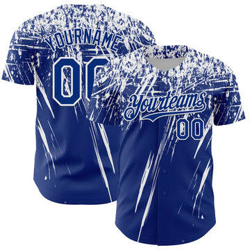 Custom Royal White Distressed Scratch Brush Stroke Authentic Baseball Jersey
