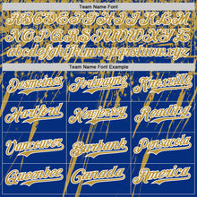 Charger l'image dans la galerie, Custom Royal Old Gold-White Distressed Scratch Brush Stroke Authentic Baseball Jersey
