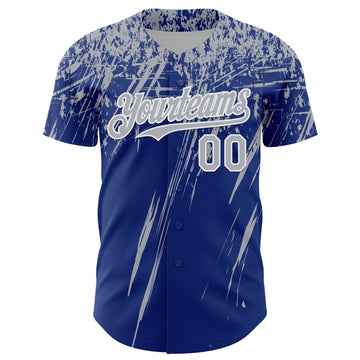 Custom Royal Gray-White Distressed Scratch Brush Stroke Authentic Baseball Jersey