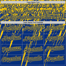 Charger l'image dans la galerie, Custom Royal Yellow Distressed Scratch Brush Stroke Authentic Baseball Jersey
