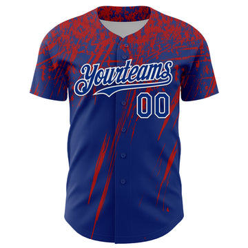 Custom Royal Red-White Distressed Scratch Brush Stroke Authentic Baseball Jersey